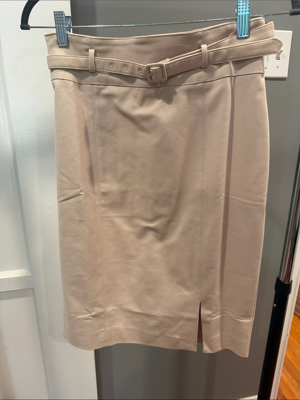Ann Taylor Neutral Beige Belted Pencil Skirt